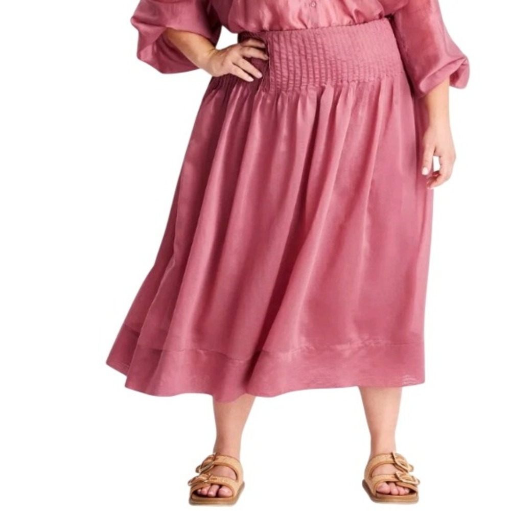 Future Collective Mauve Rose Smocked Midi‎ Skirt Plus Size 18 Flowy NWOT